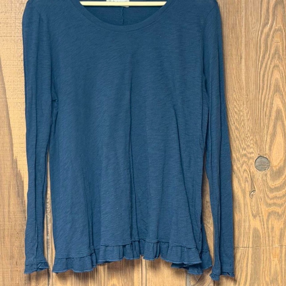 Altar'd State Soft Blue Long Sleeve Top with Ruffled Hem L